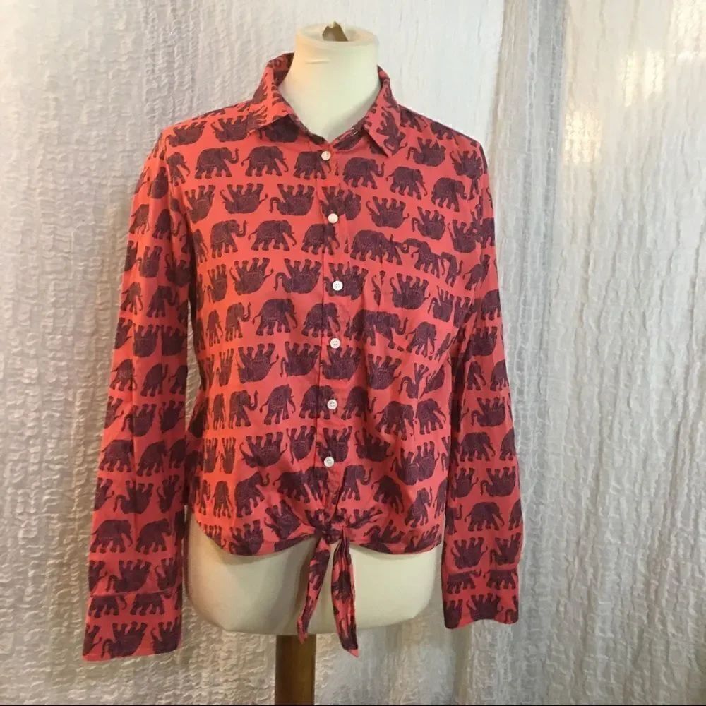 J. Crew Elephant Print Shirt Size M